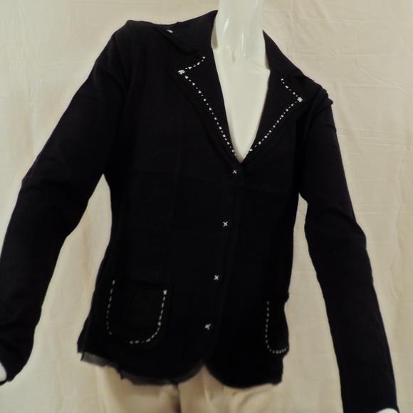 ORWELL KNIT JACKET IN SILK/COTTON BLACK ALSO IN NAVY NWT - Picture 3 of 3